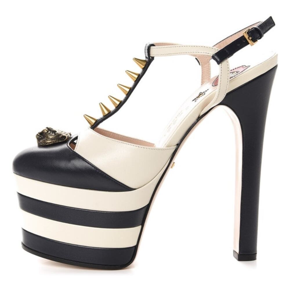 RARE Gucci Malaga Kid Angel Studded 150mm Platform Pump Navy/White 36IT
